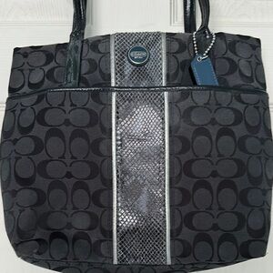 Coach Black and Silver Signature Tote